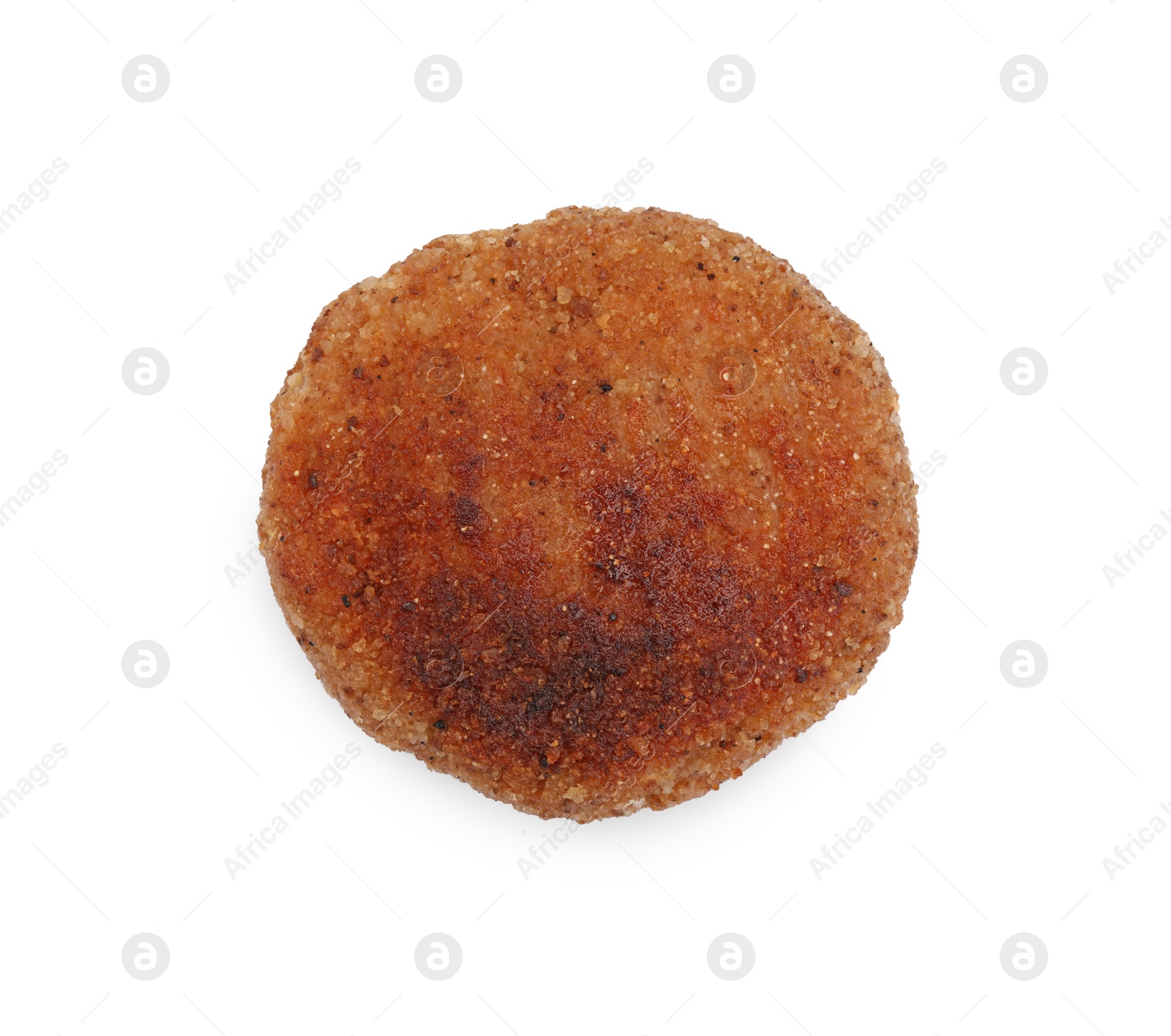 Photo of Delicious fried vegan cutlet isolated on white, top view