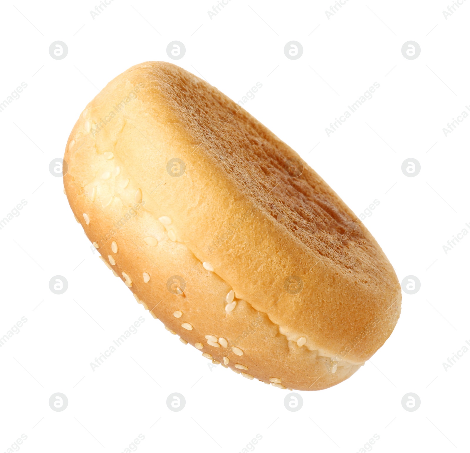 Photo of One fresh burger bun isolated on white