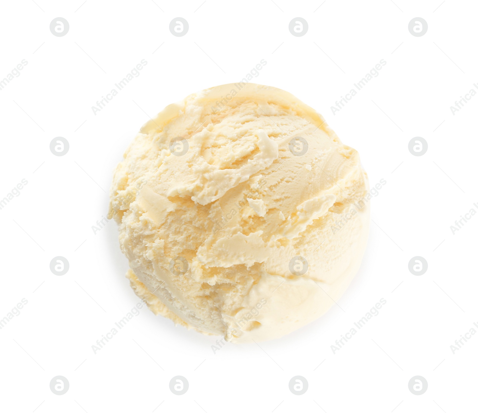 Photo of Delicious banana ice cream isolated on white, top view