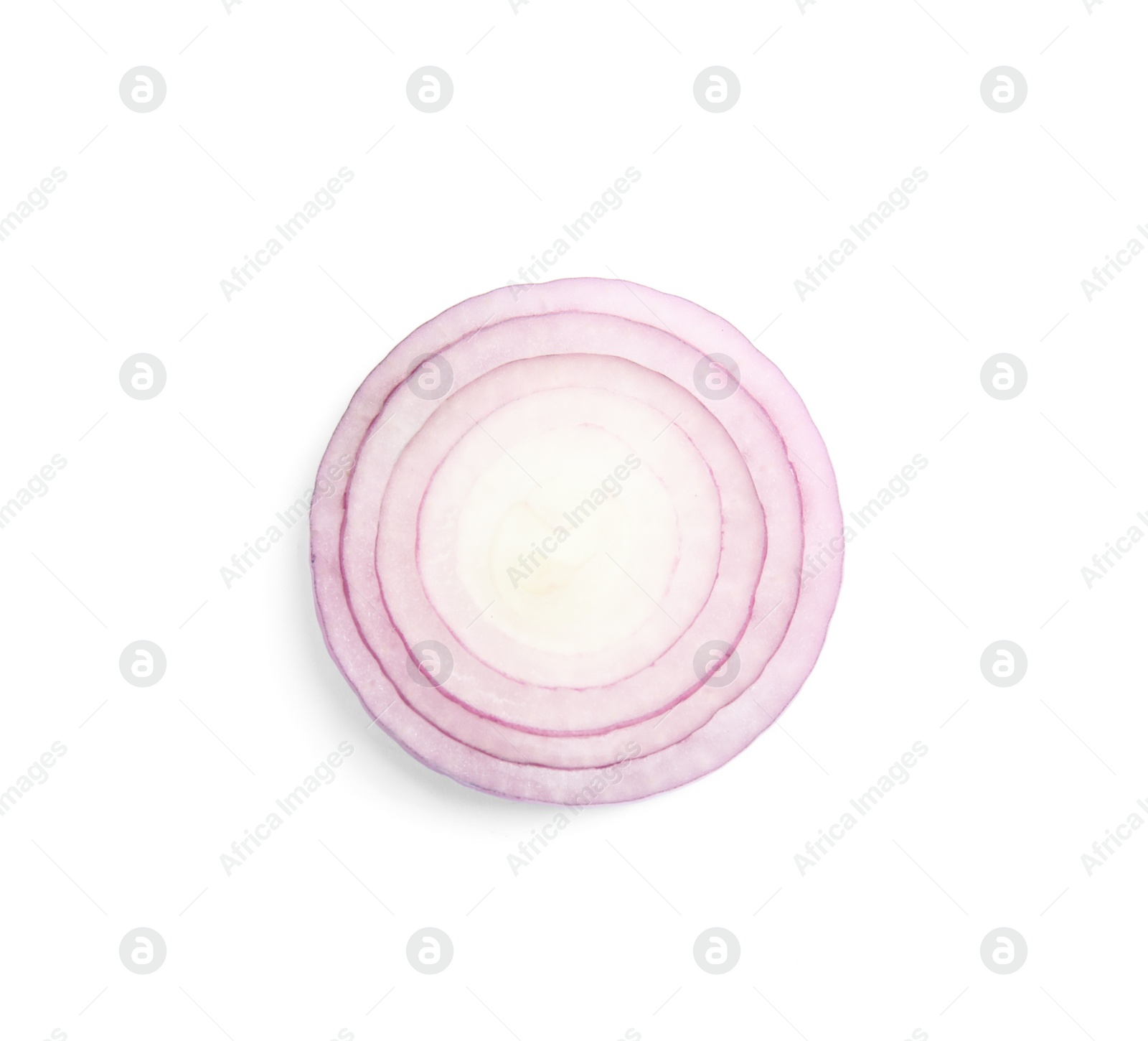 Photo of Fresh slice of red onion on white background