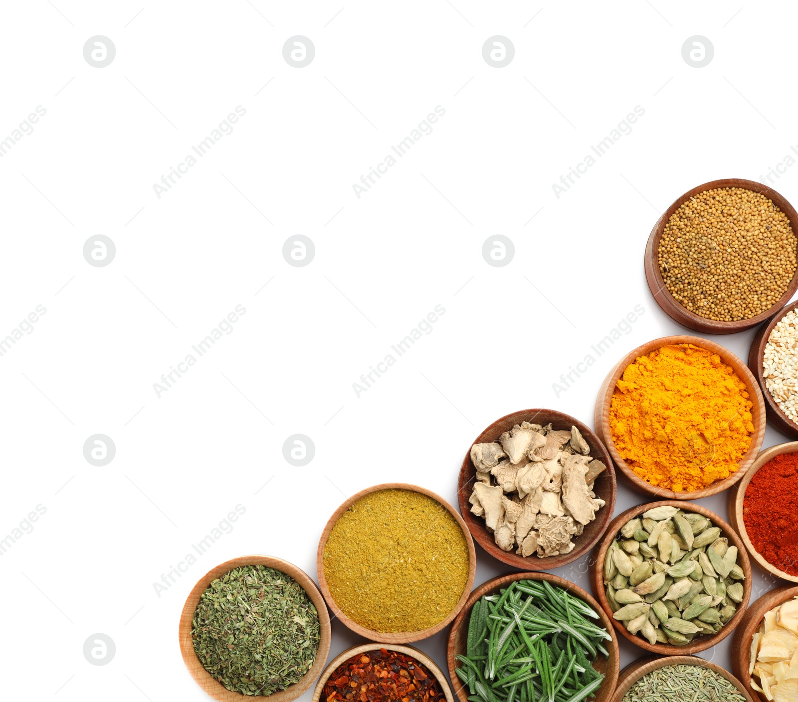 Photo of Beautiful composition with different aromatic spices on white background