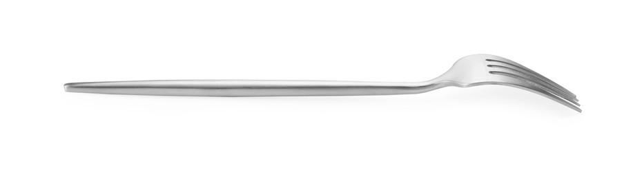 Photo of One shiny silver fork isolated on white