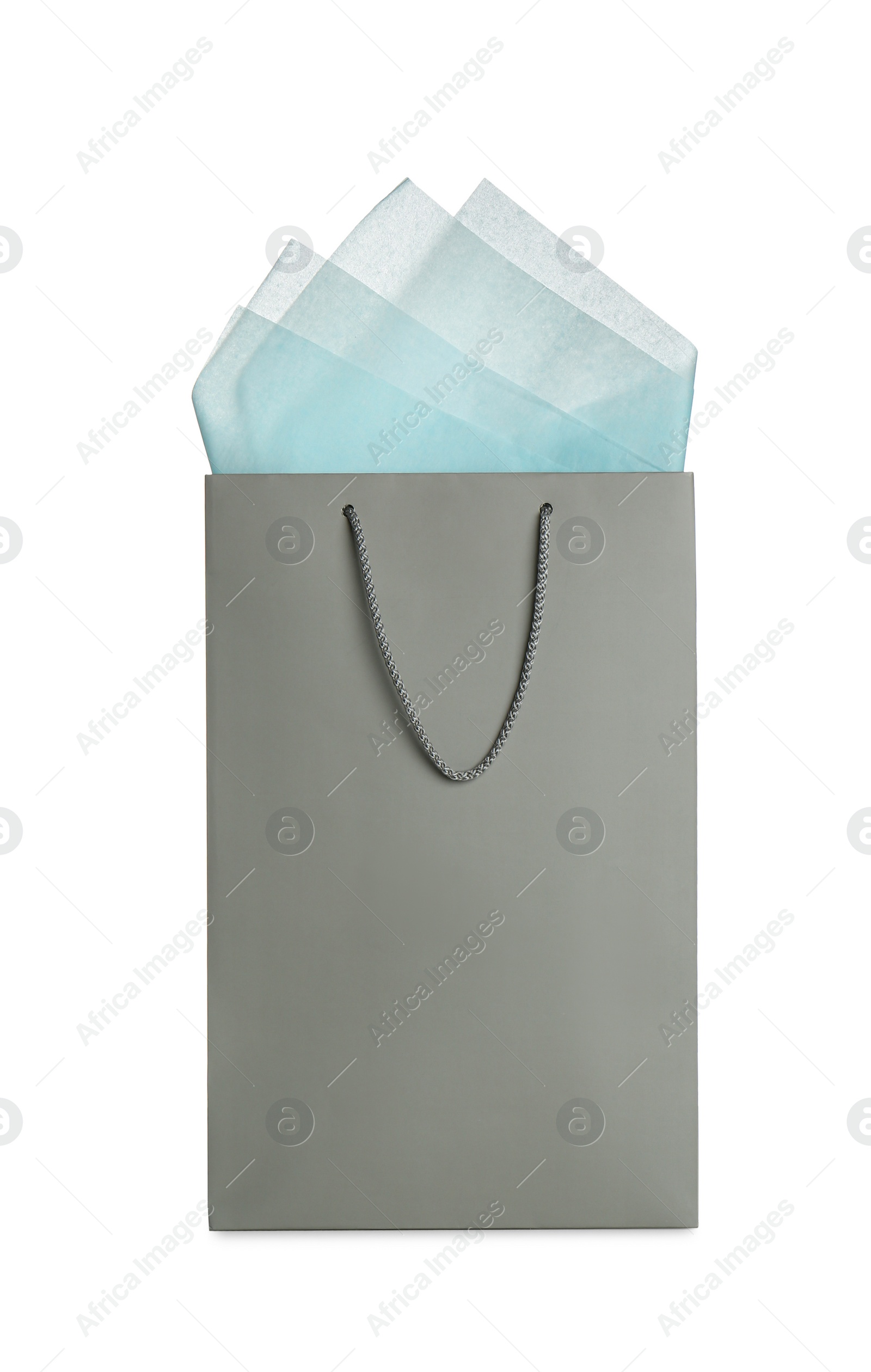 Photo of Gift bag with paper on white background