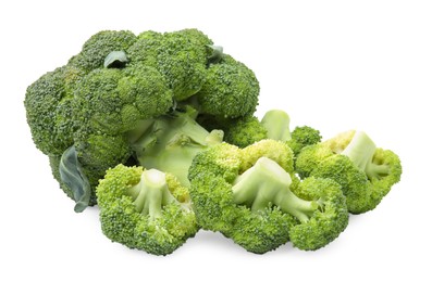 Pile of fresh raw green broccoli isolated on white