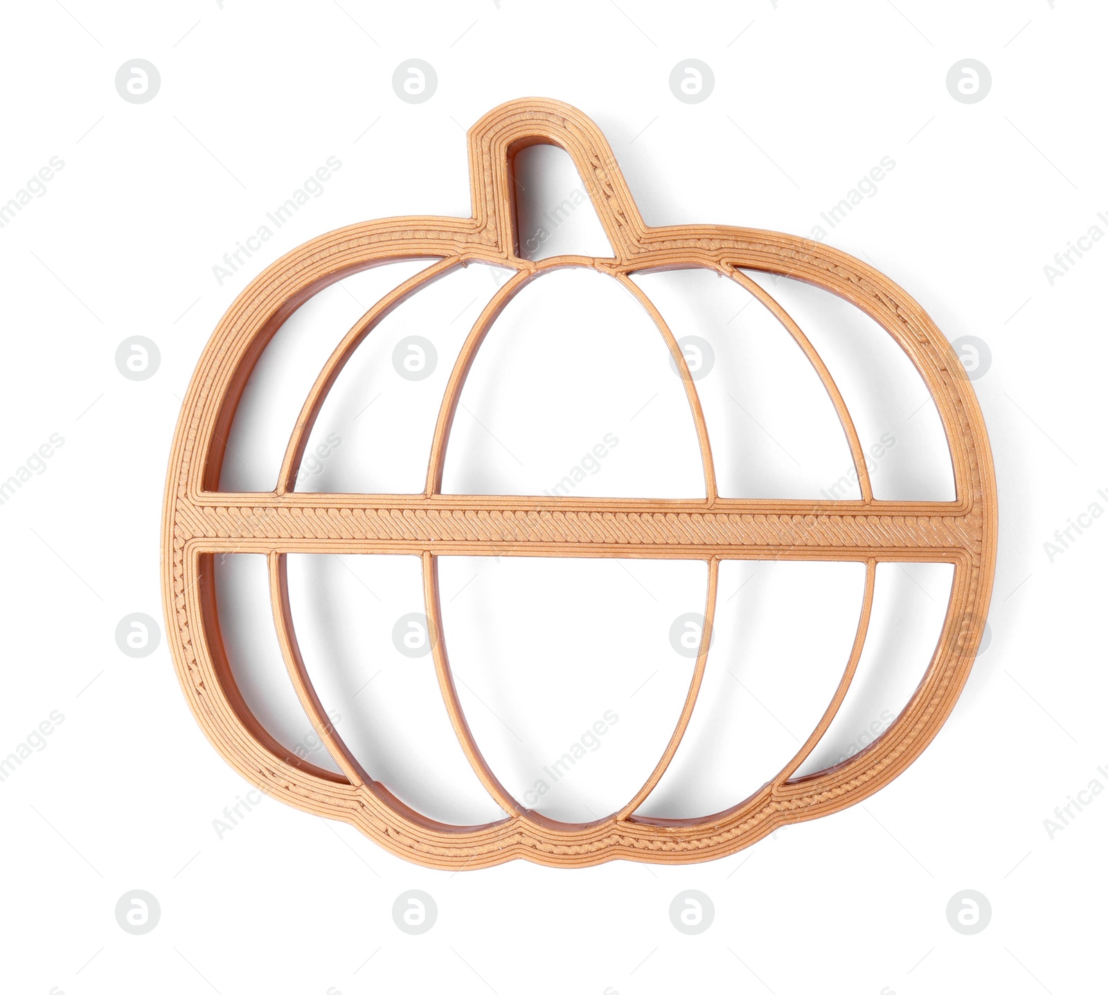 Photo of Cookie cutter in shape of pumpkin isolated on white, top view