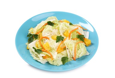 Tasty salad with Chinese cabbage isolated on white