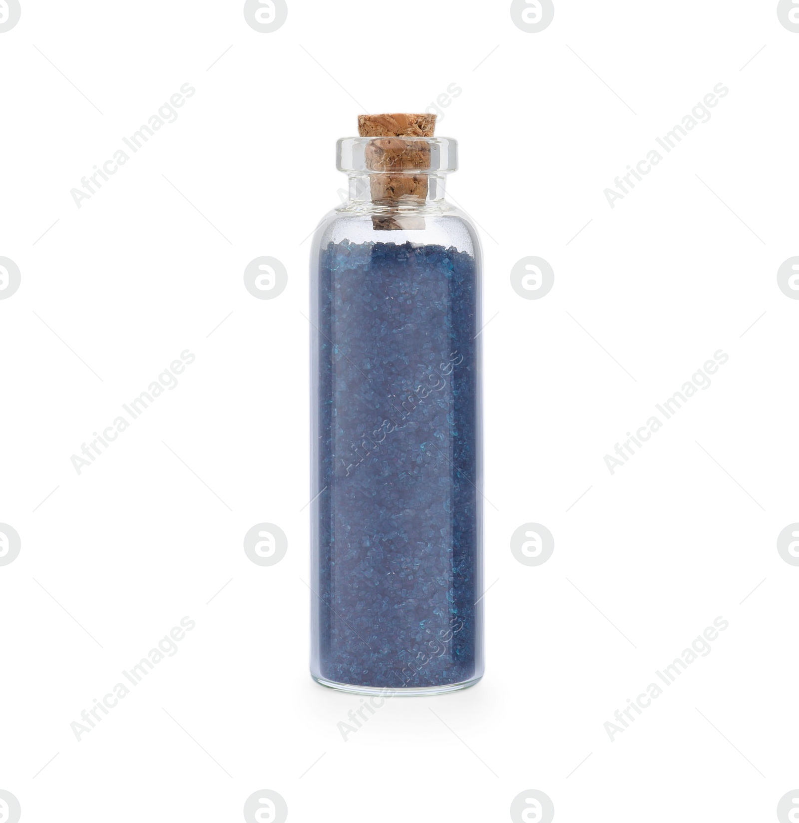 Photo of Glass bottle of blue food coloring isolated on white