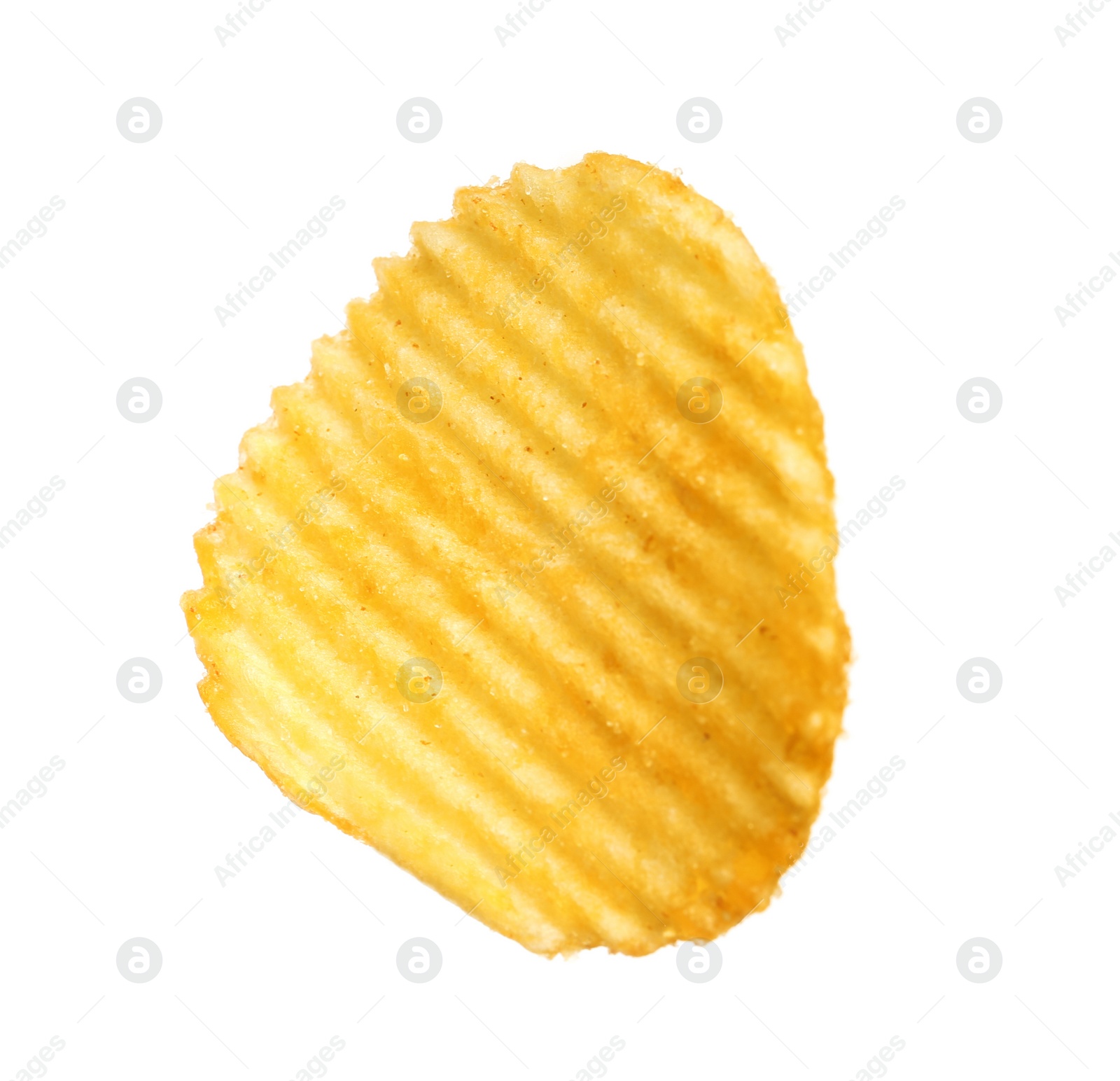 Photo of Tasty ridged potato chip on white background