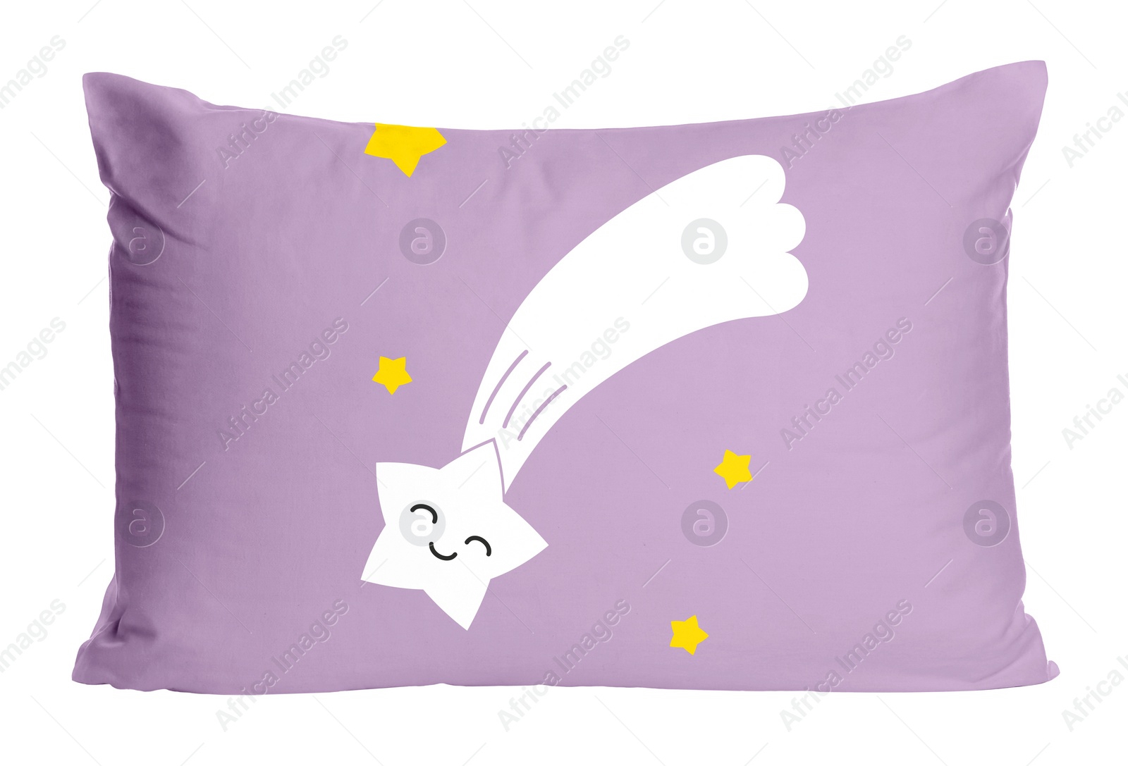 Image of Soft pillow with printed cute shooting star isolated on white