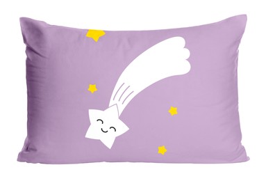 Image of Soft pillow with printed cute shooting star isolated on white