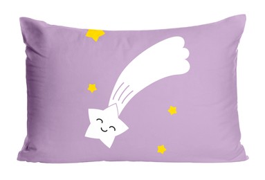 Soft pillow with printed cute shooting star isolated on white