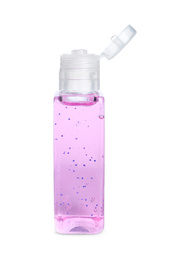Bottle with pink antiseptic gel isolated on white