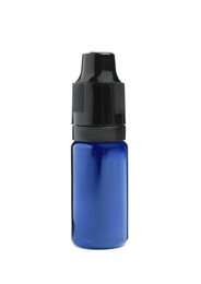 Bottle of blue food coloring on white background