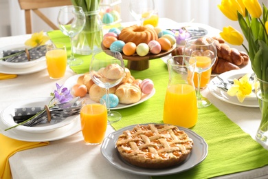 Festive Easter table setting with traditional meal