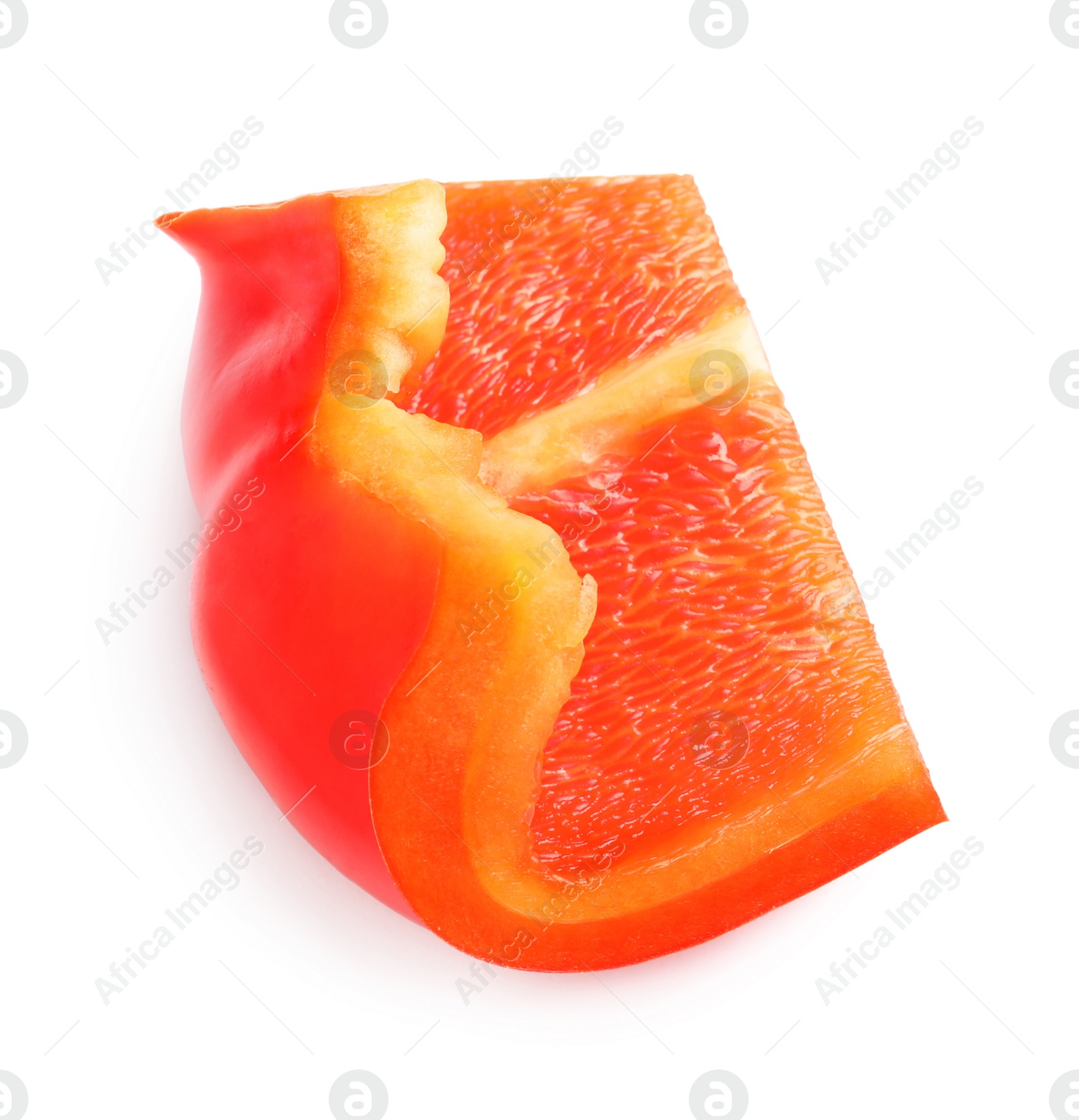 Photo of Slice of ripe red bell pepper on white background