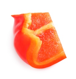 Slice of ripe red bell pepper on white background