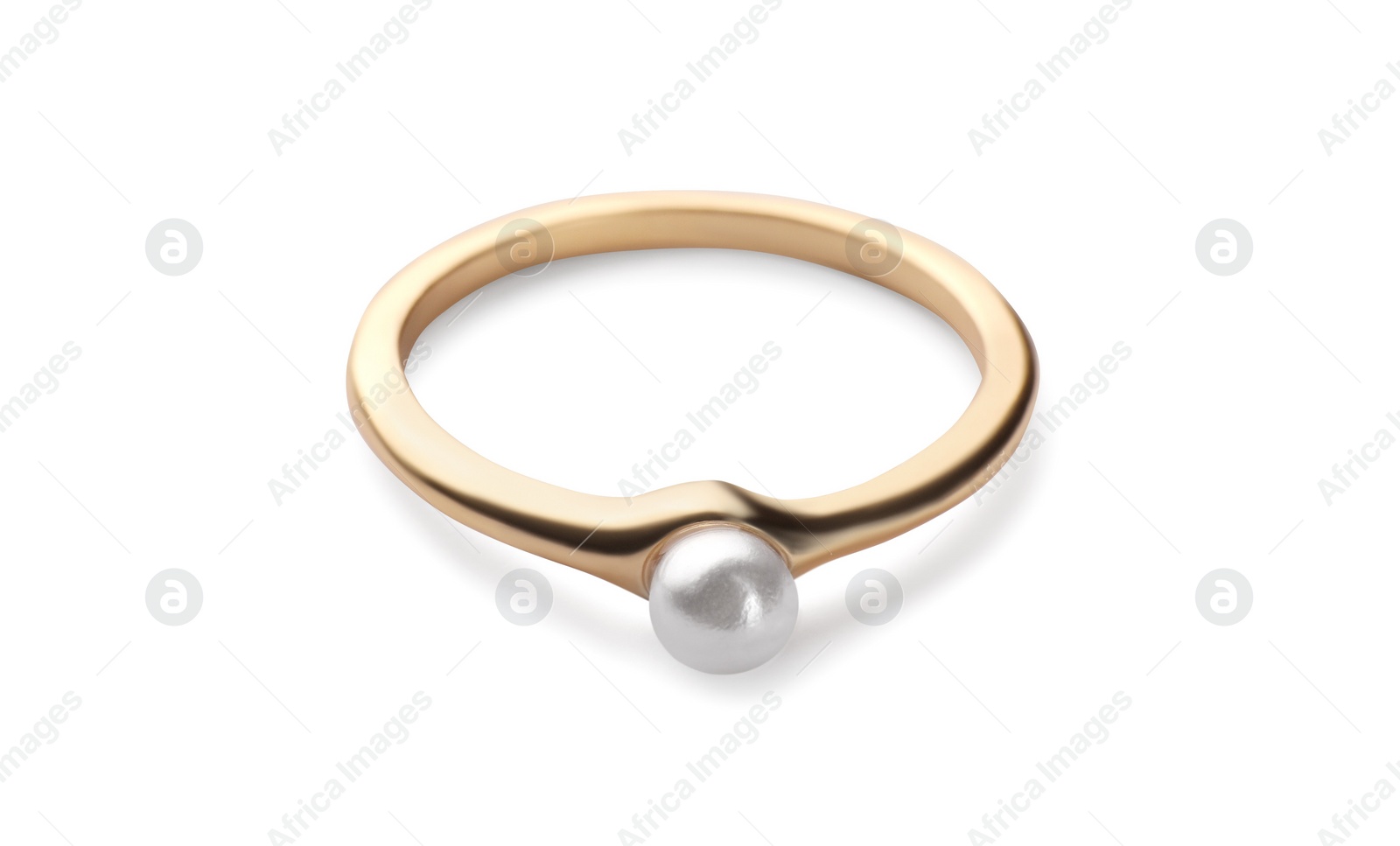 Photo of Elegant ring with pearl isolated on white