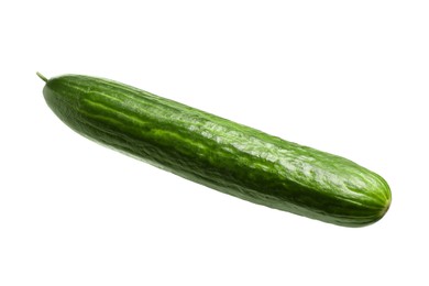 Photo of One long fresh cucumber isolated on white