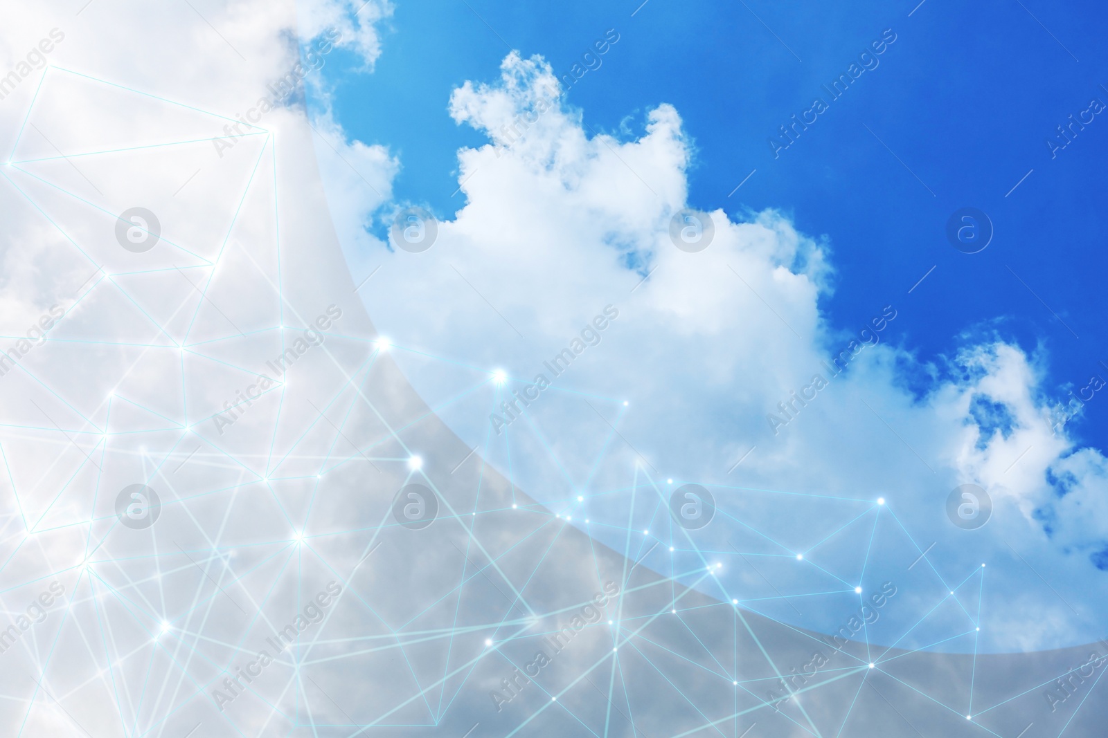 Image of Blue sky and network connection lines. Cloud technology