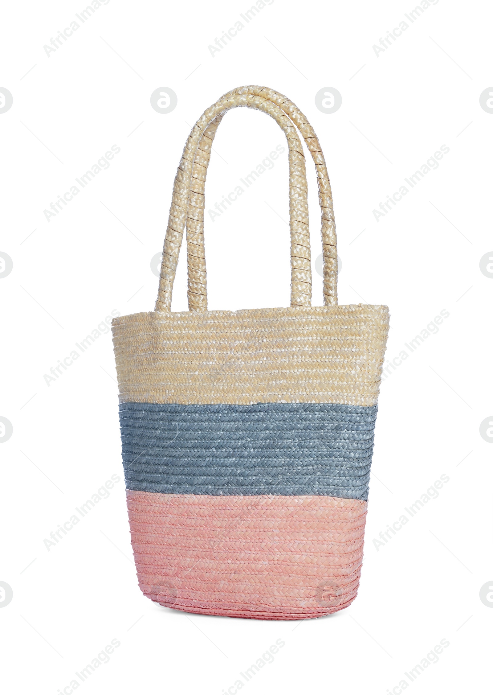 Photo of Stylish striped beach bag isolated on white