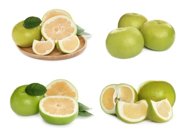 Set with fresh ripe sweetie fruits on white background