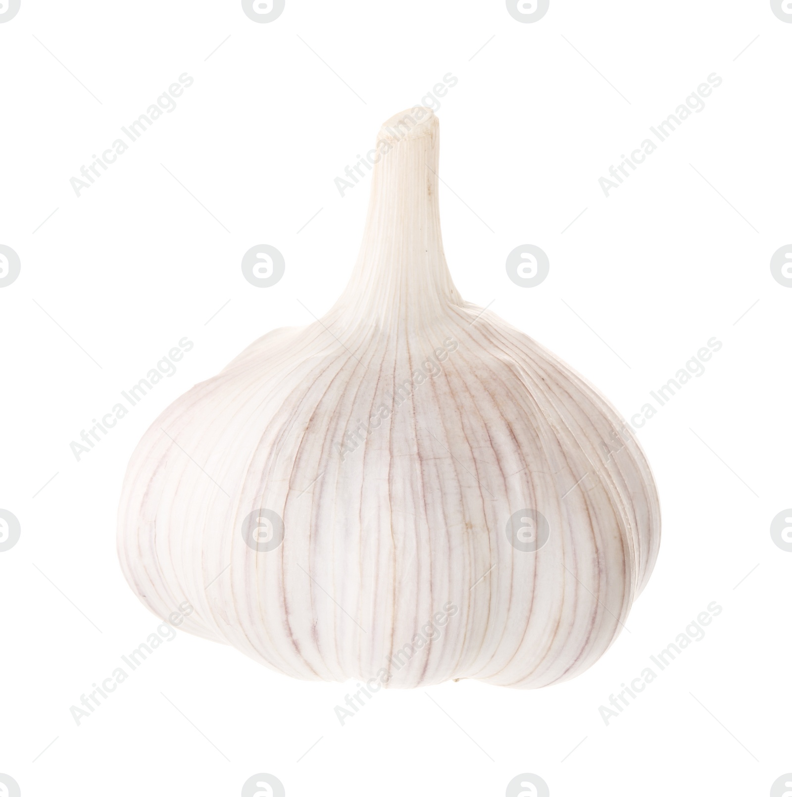 Photo of Unpeeled head of fresh garlic isolated on white