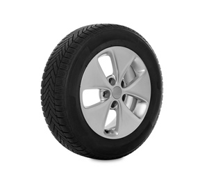 Photo of Wheel with winter tire isolated on white