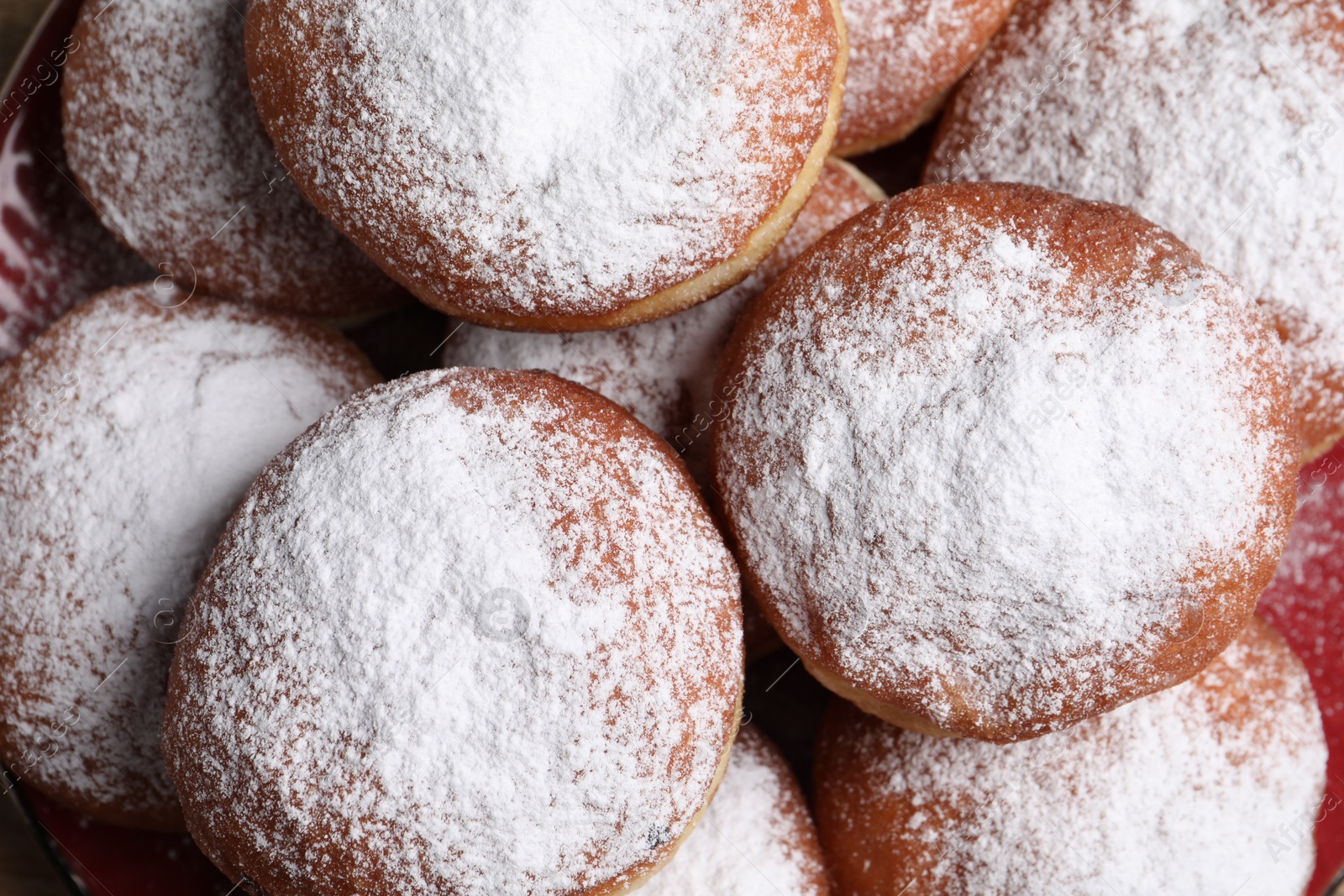 Photo of Delicious sweet buns as background, top view