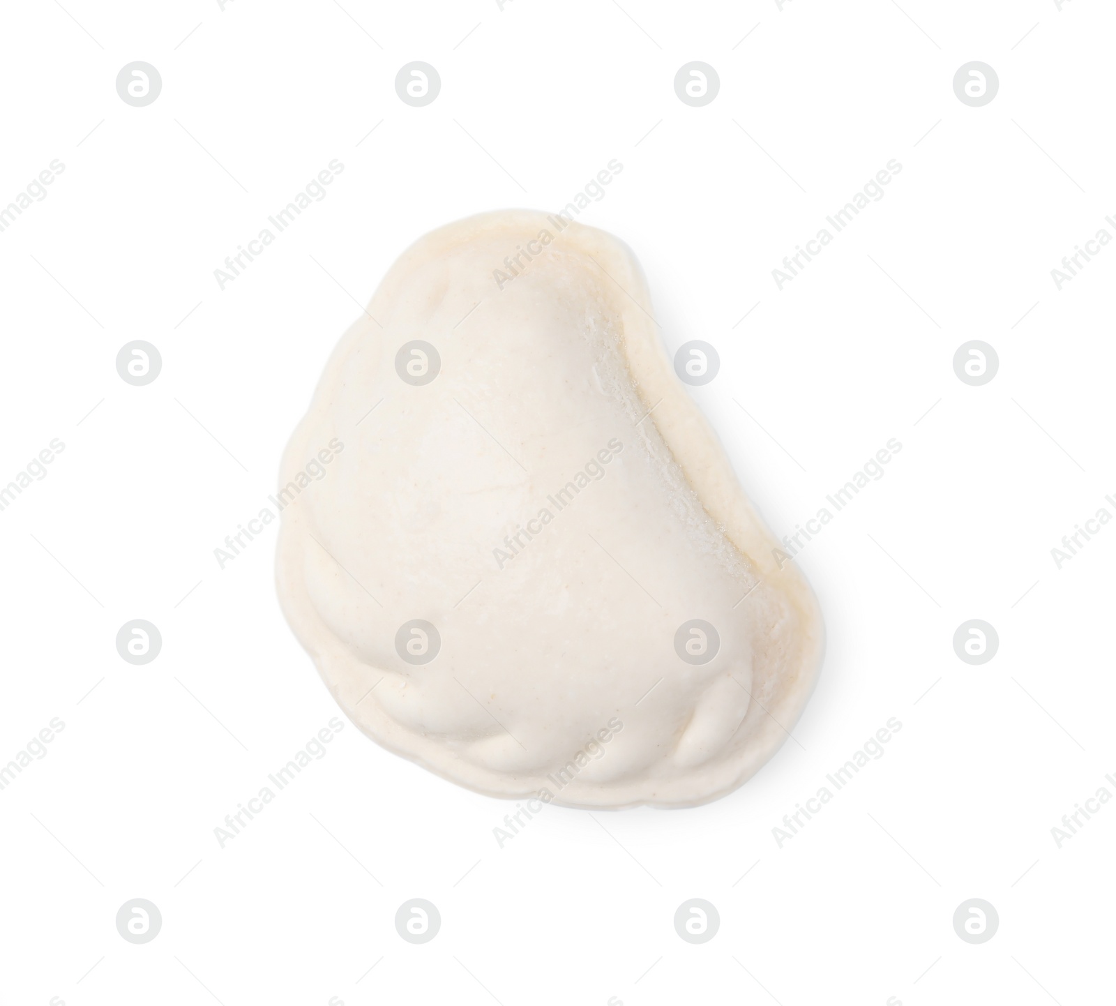 Photo of One raw dumpling (varenyk) isolated on white, top view