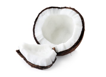 Photo of Fresh ripe broken coconut isolated on white