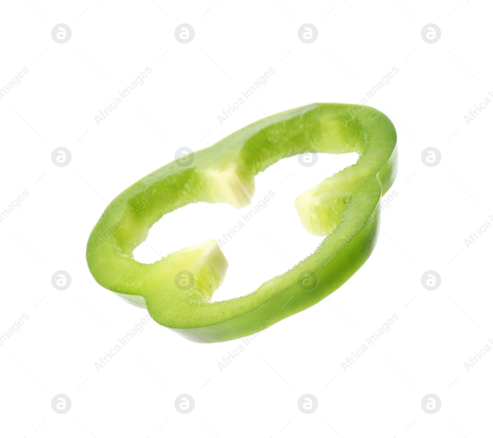 Photo of Ring of fresh green bell pepper on white background