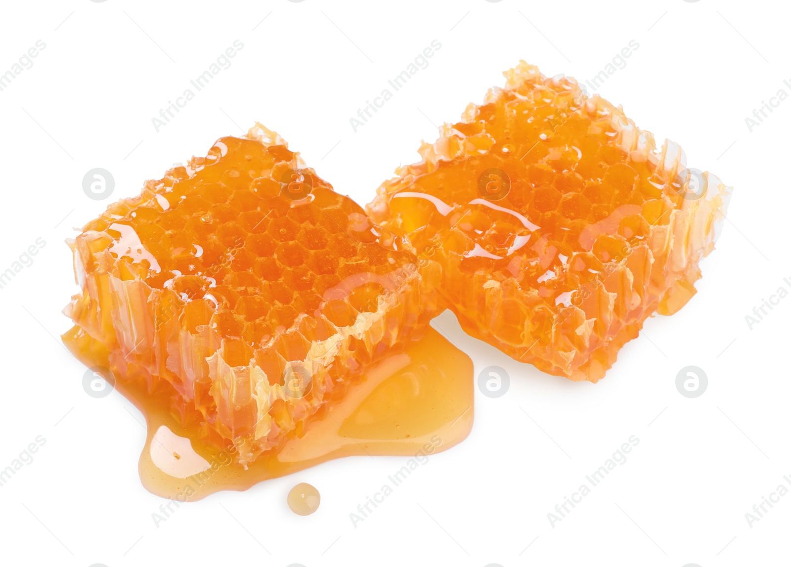 Photo of Natural honeycombs with tasty honey isolated on white