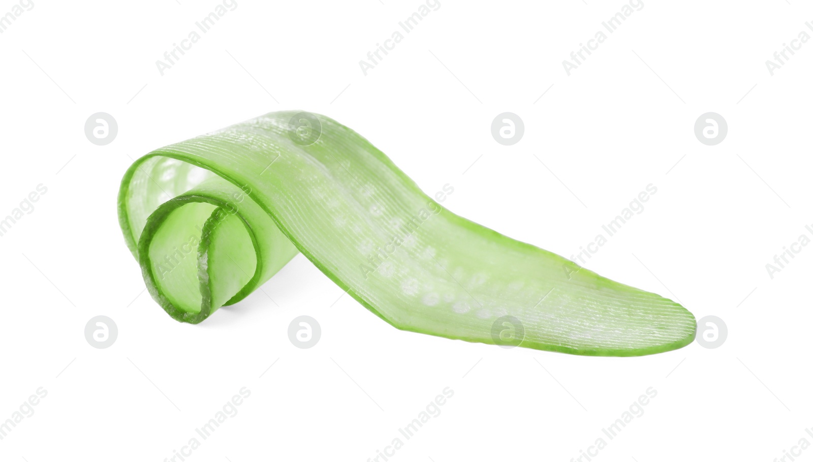 Photo of Slice of fresh ripe cucumber isolated on white