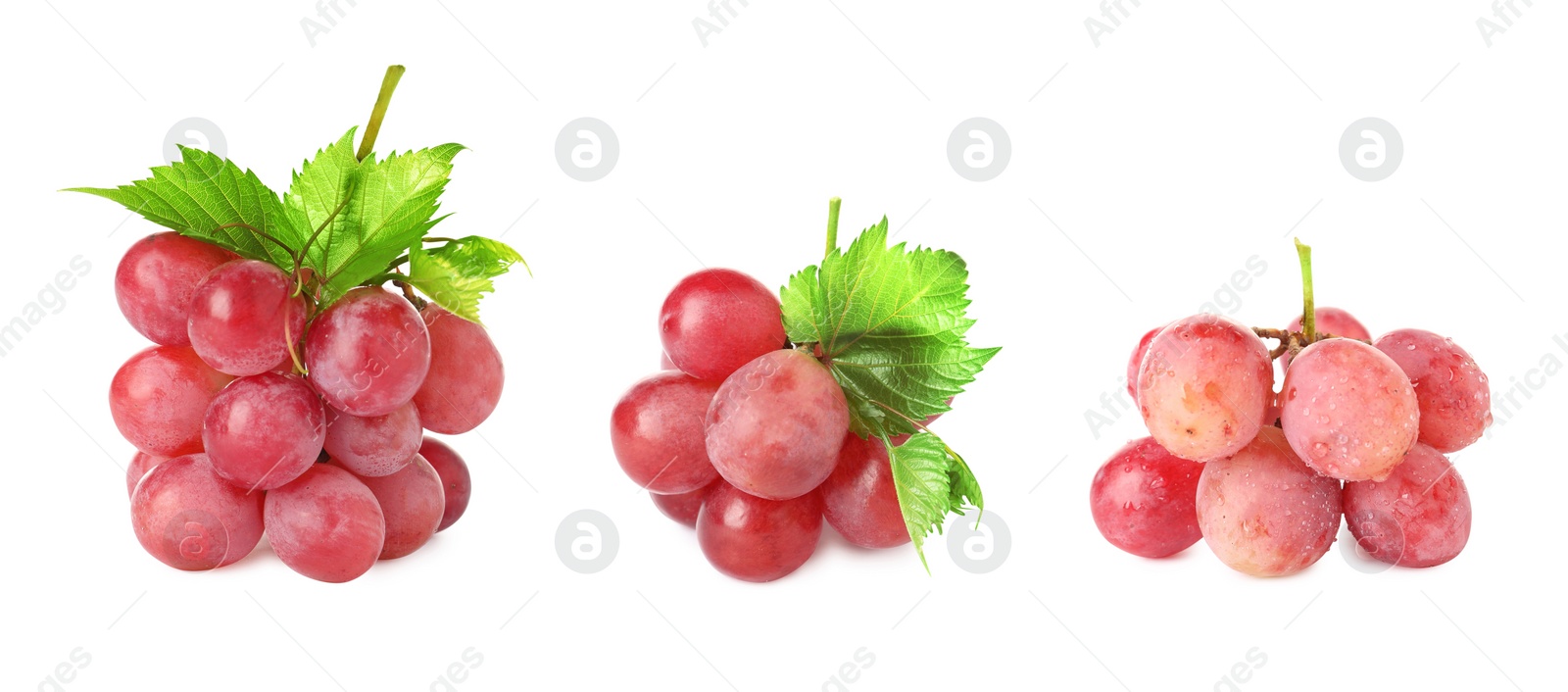 Image of Set of fresh grapes on white background. Banner design