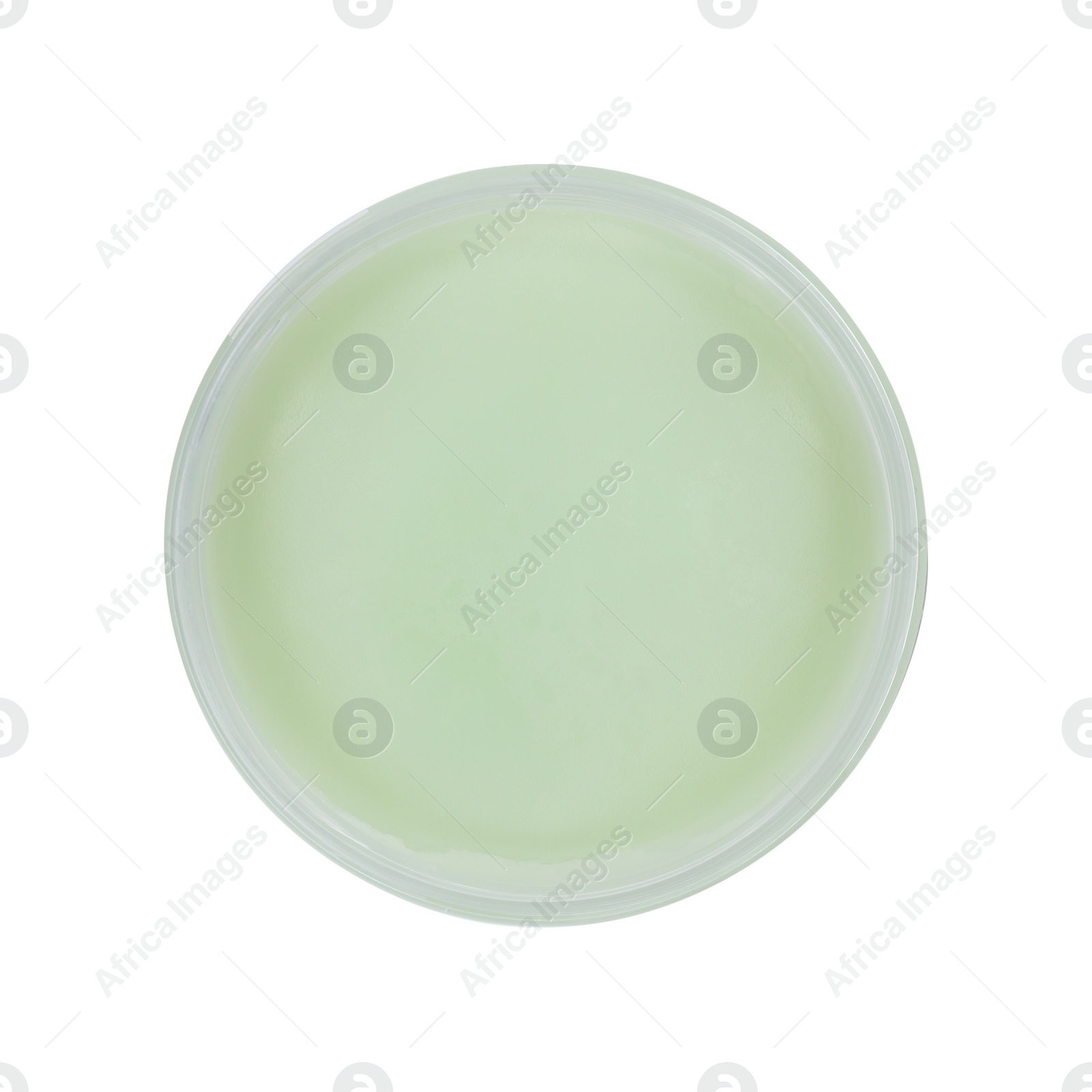 Photo of Jar of petroleum jelly on white background, top view