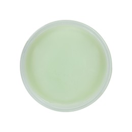 Photo of Jar of petroleum jelly on white background, top view