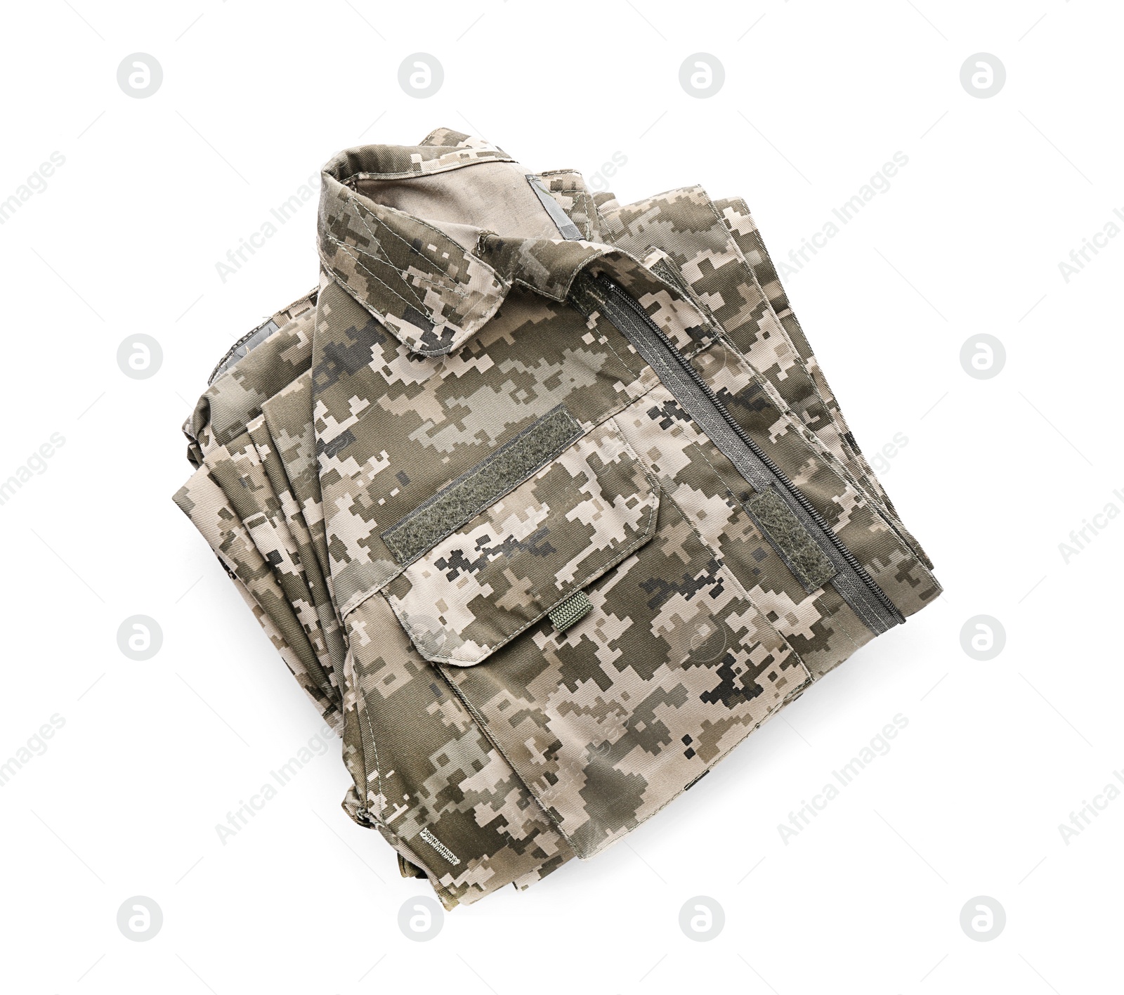 Photo of Military clothes on white background