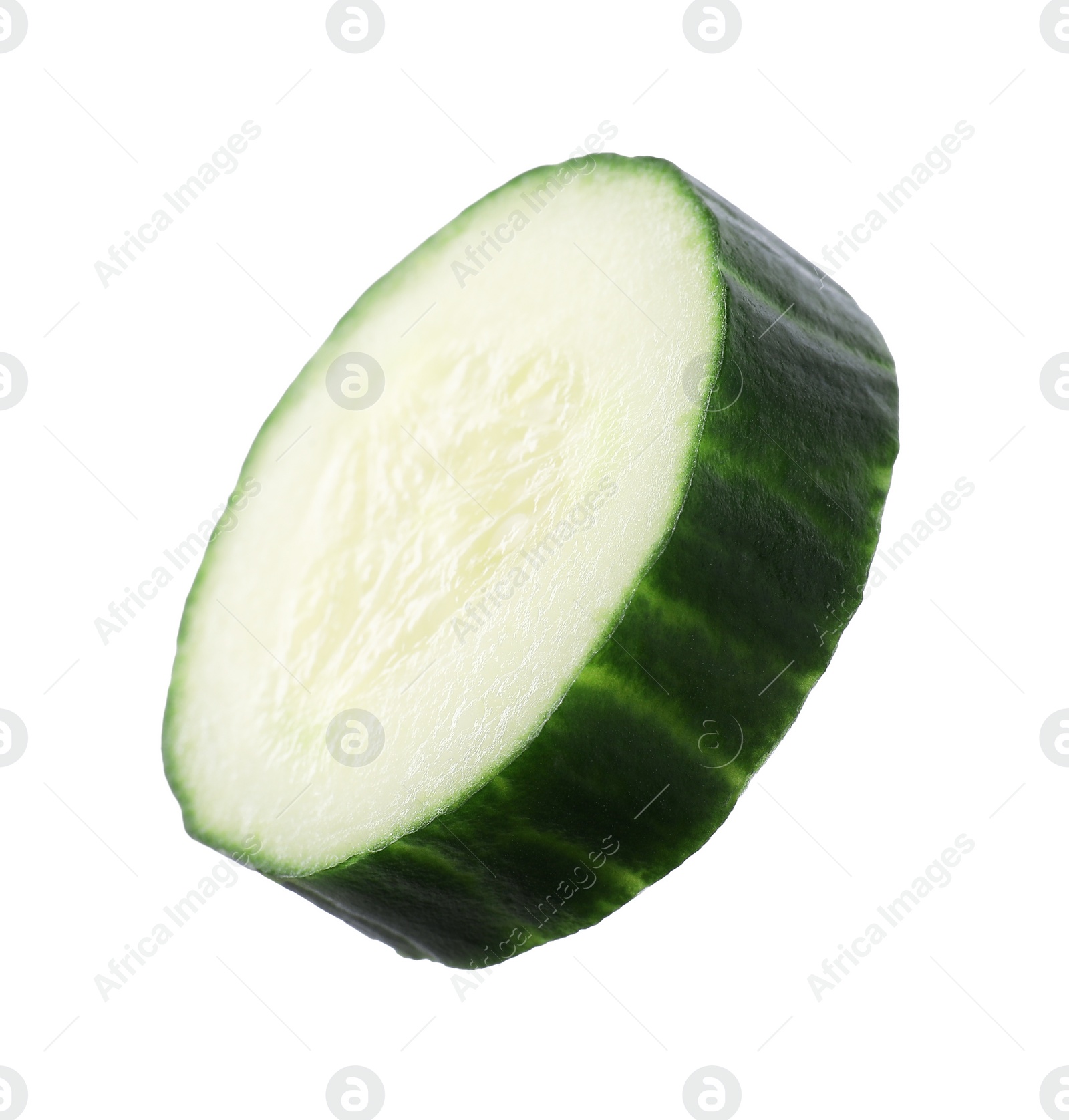 Photo of Slice of fresh cucumber isolated on white