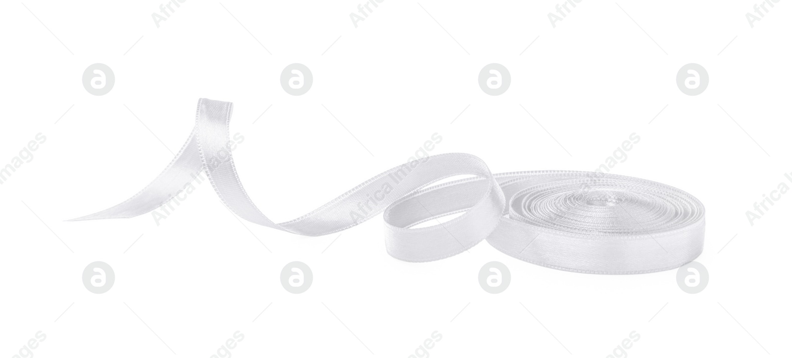 Image of One white satin ribbon isolated on white