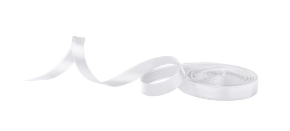 Image of One white satin ribbon isolated on white