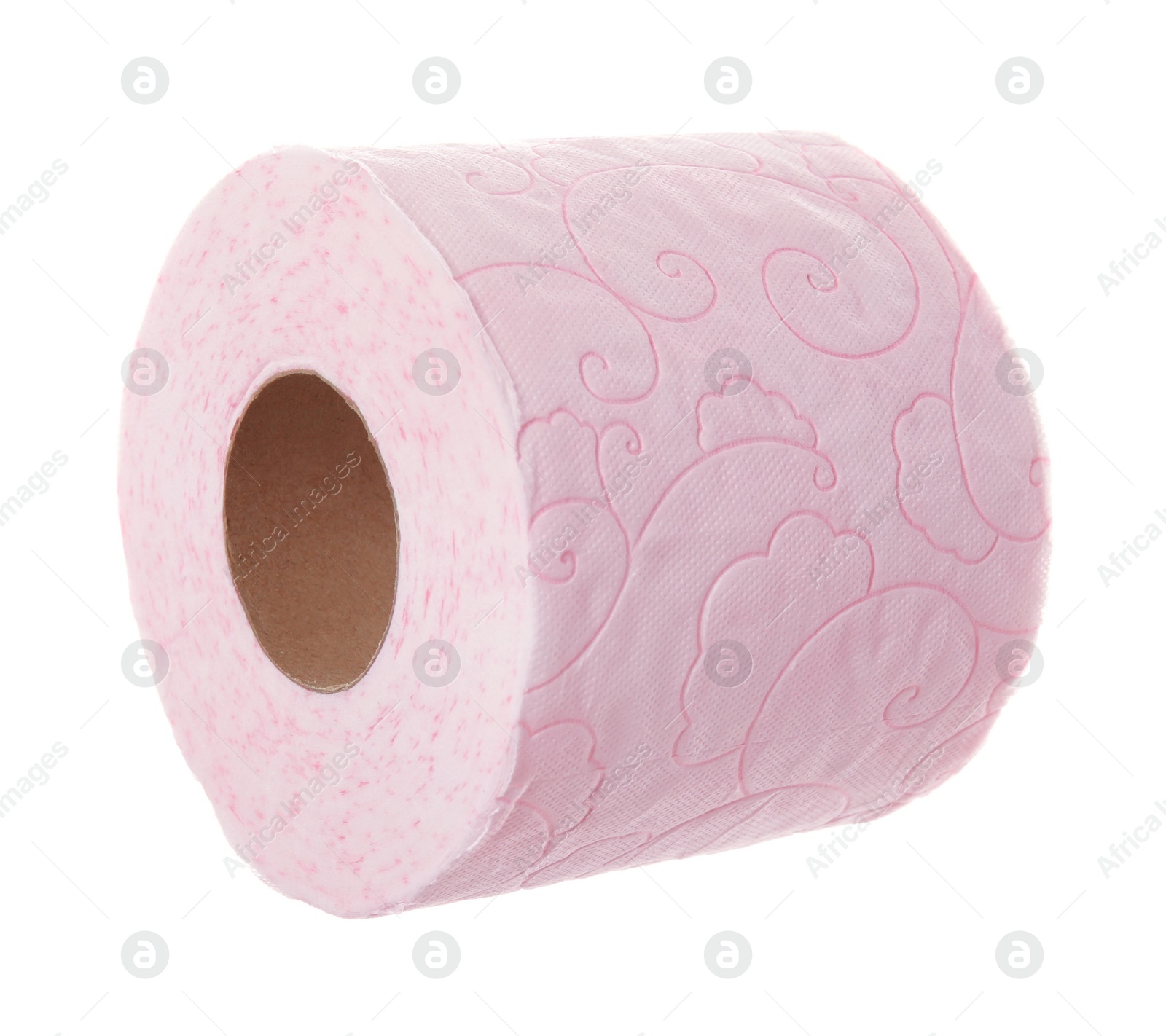 Photo of Toilet paper roll on white background. Personal hygiene