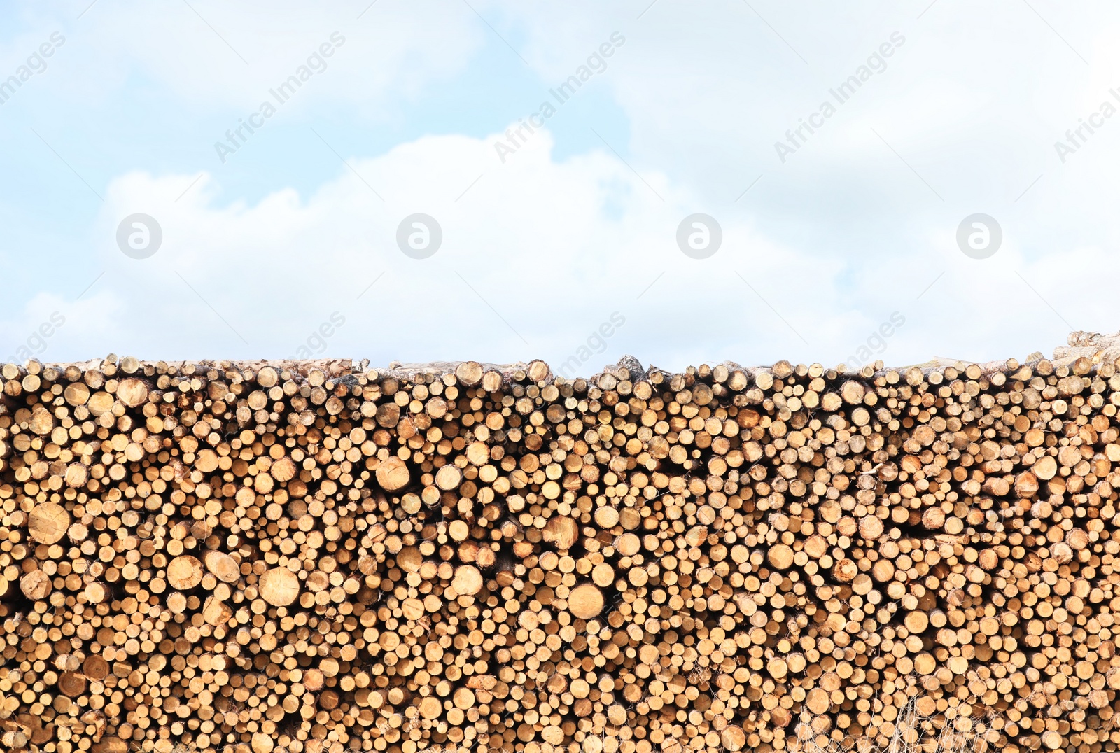 Photo of Stacked firewood outdoors. Heating house in winter