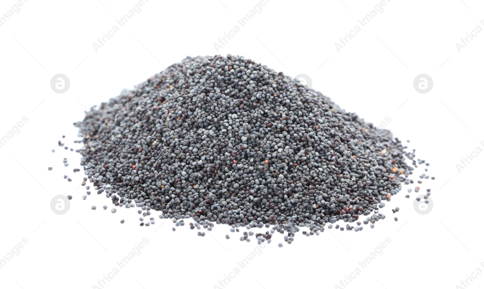 Photo of Pile of poppy seeds on white background