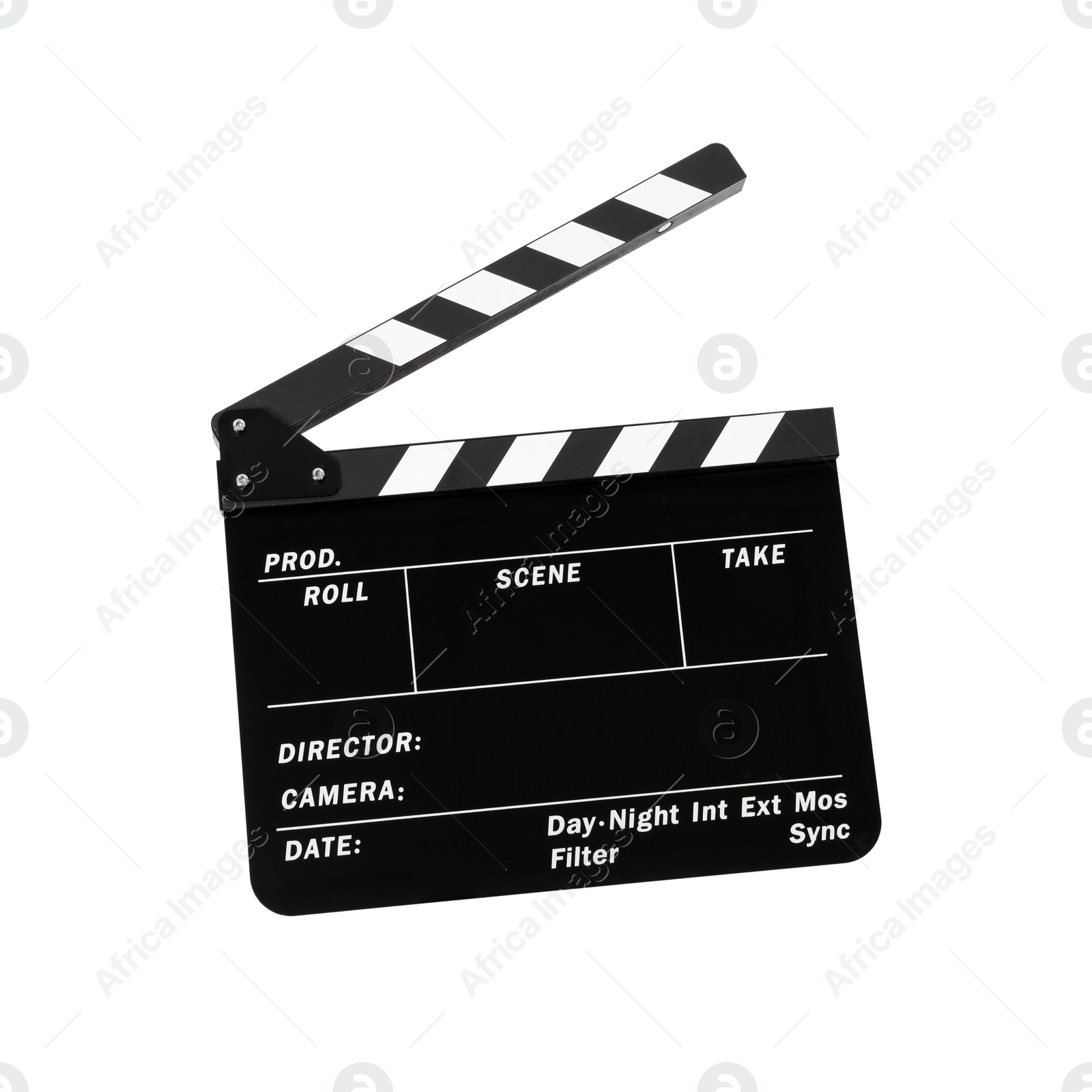 Photo of One movie clapper isolated on white. Film industry