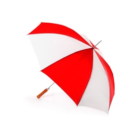 Photo of Modern opened bright umbrella isolated on white