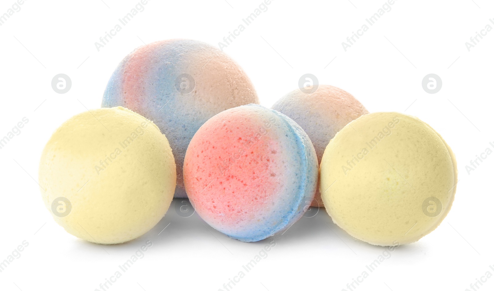 Photo of Bath bombs on white background. Beauty accessory