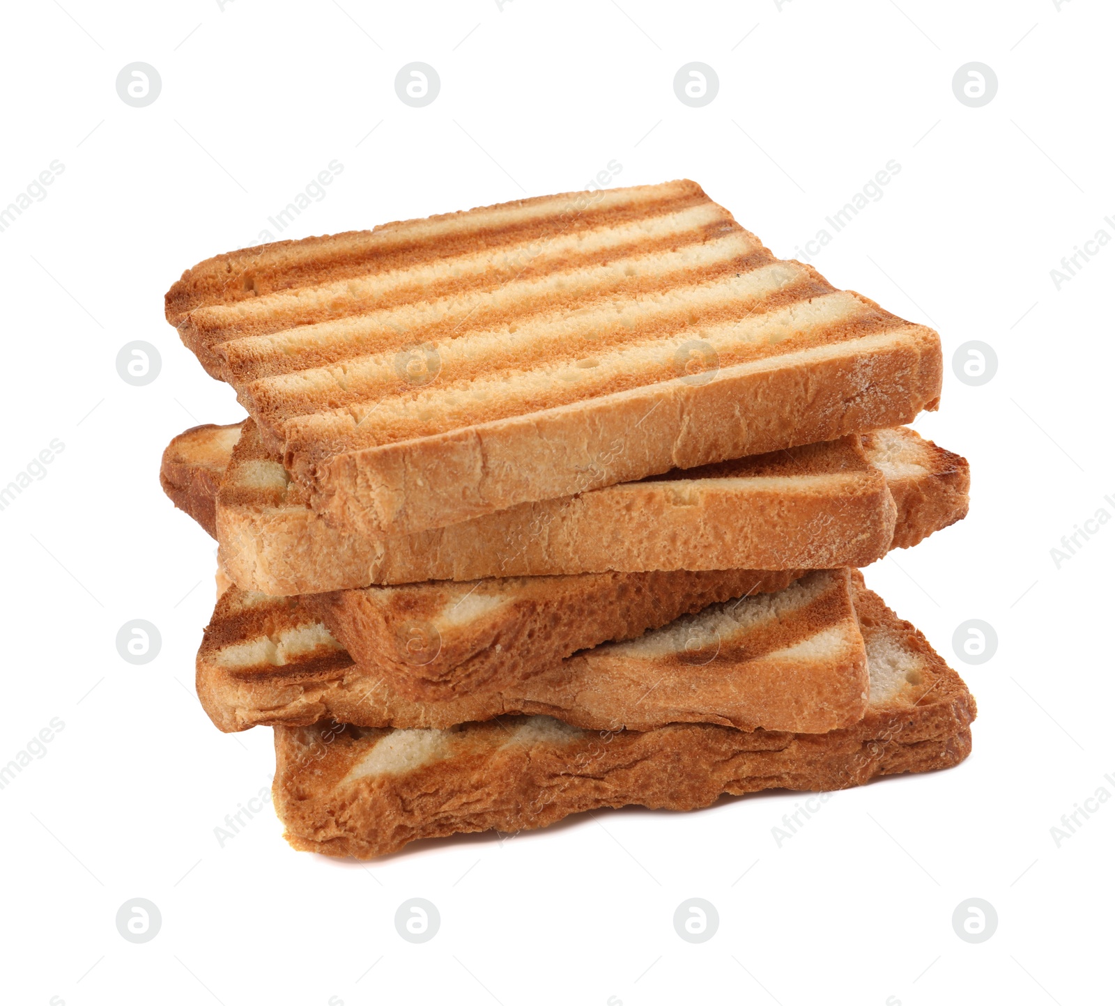 Photo of Slices of delicious toasted on white background