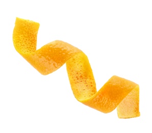 Photo of Fresh orange peel on white background, top view. Healthy fruit