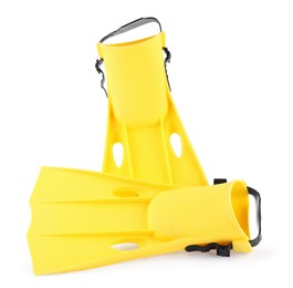 Photo of Yellow flippers isolated on white. Sports equipment
