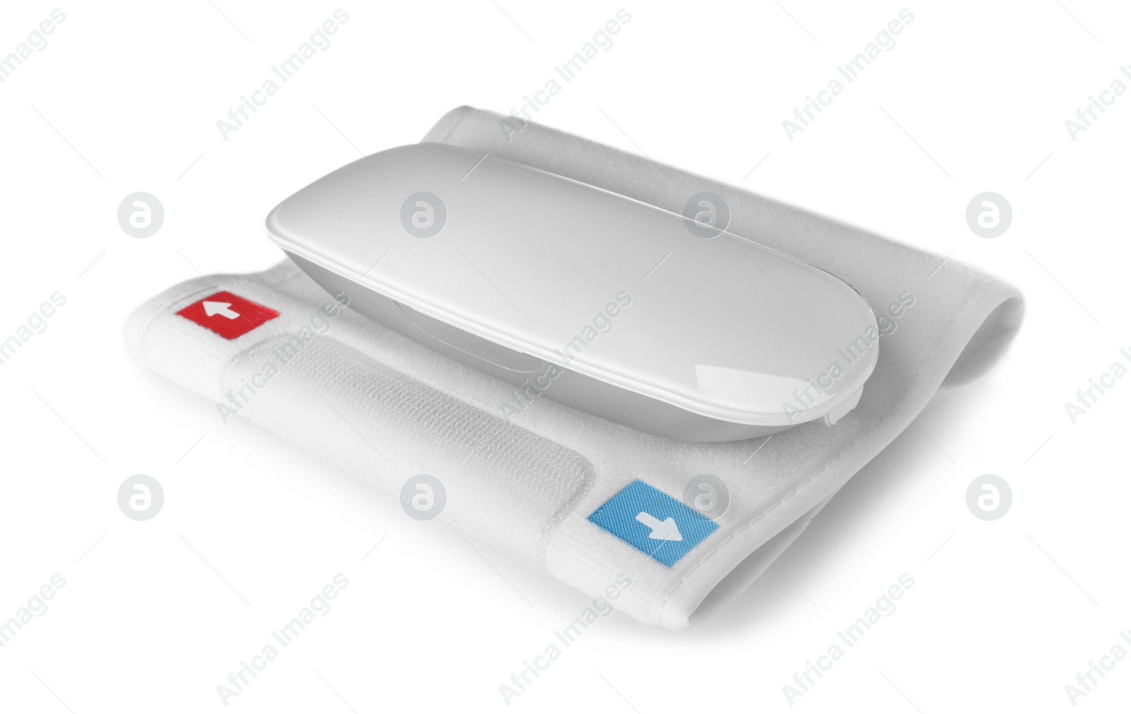 Photo of Modern blood pressure meter on white background. Medical device